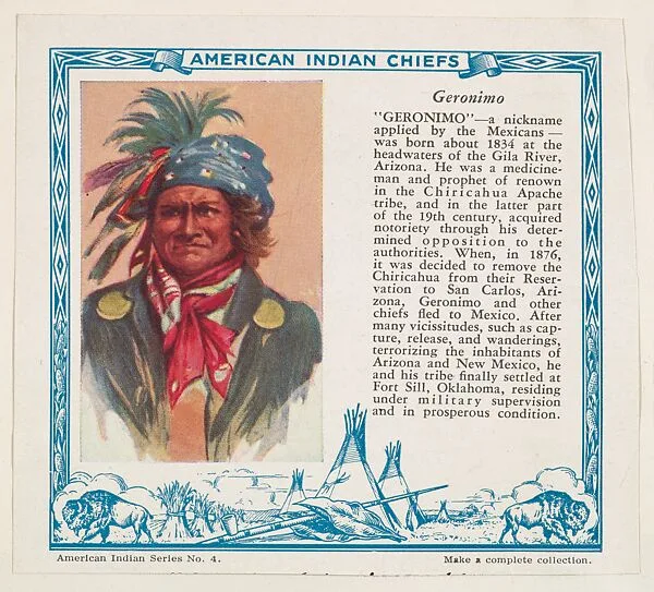 Geronimo, No. 4, collector card from the American Indian Series (D6), issued by the Kelley Baking Company to promote Kelley's Bread — Kelley Baking Company
