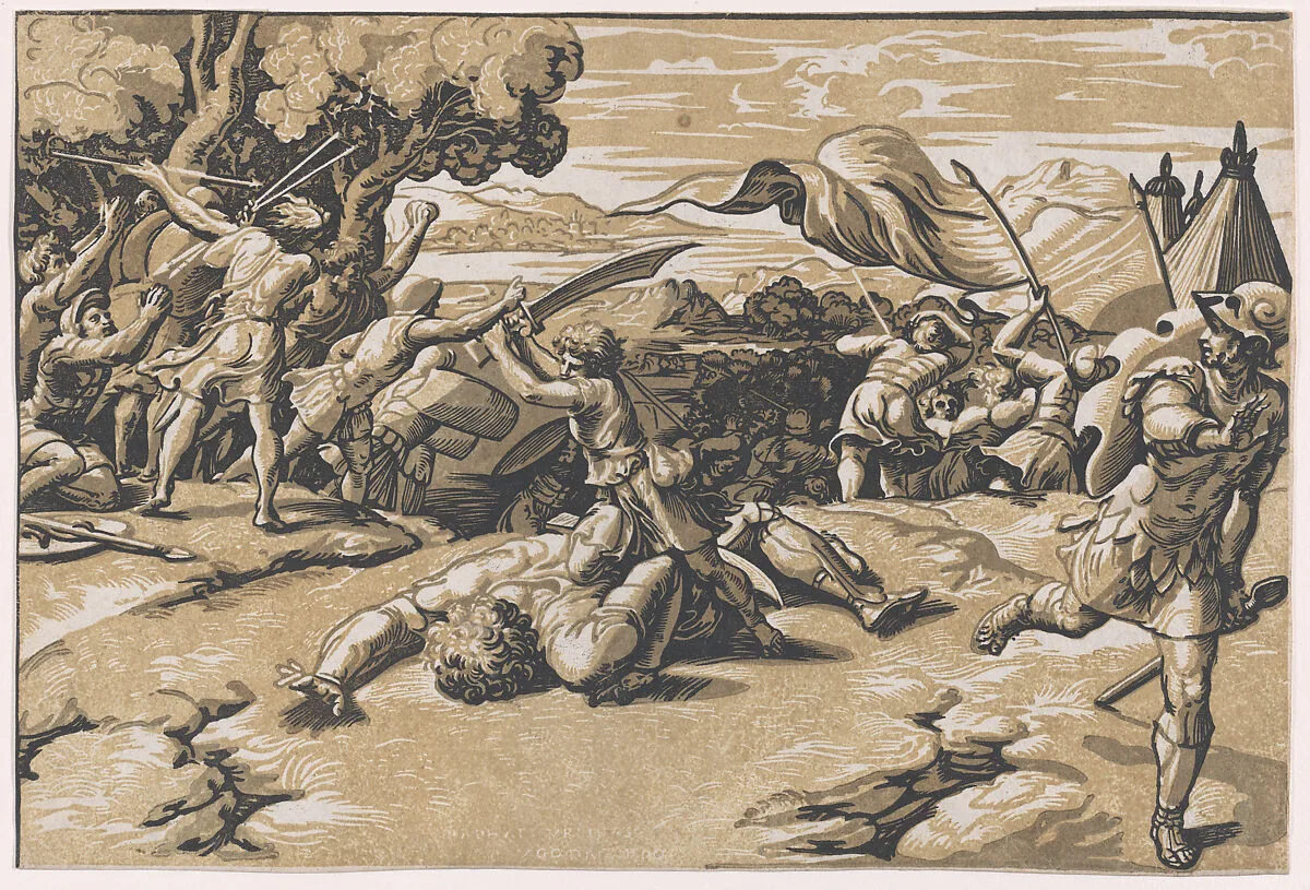 David and Goliath — Ugo da Carpi|Raphael (Raffaello Sanzio or Santi)|Marcantonio Raimondi