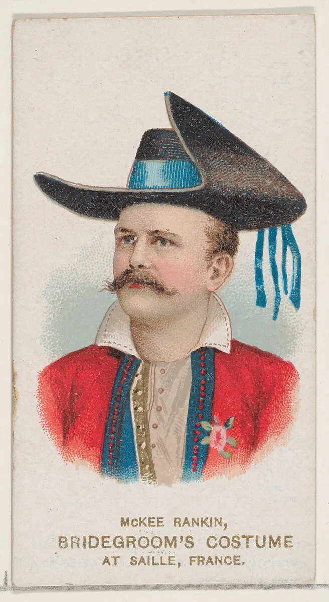 McKee Rankin in Bridegroom's Costume of Saille, France, from the set Actors and Actresses, First Series (N70) for Duke brand cigarettes — W. Duke, Sons & Co.|Knapp & Company