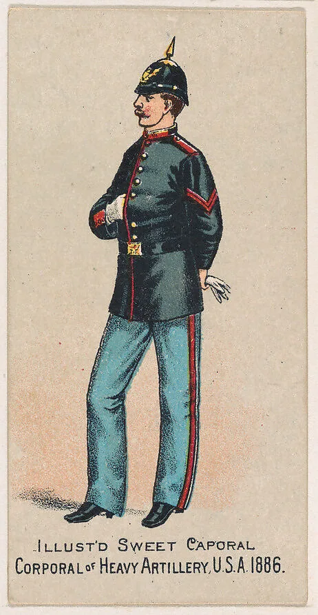 Corporal of Heavy Artillery, United States Army, 1886, from the Military Series (N224) issued by Kinney Tobacco Company to promote Sweet Caporal Cigarettes — Kinney Brothers Tobacco Company