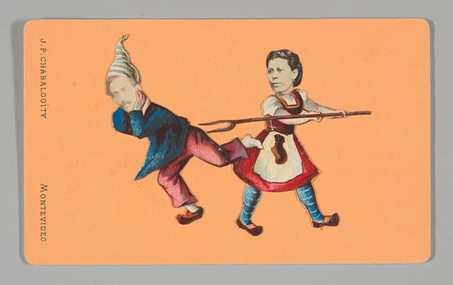 [Photo Collage: Woman with Pitchfork Aimed at Man]