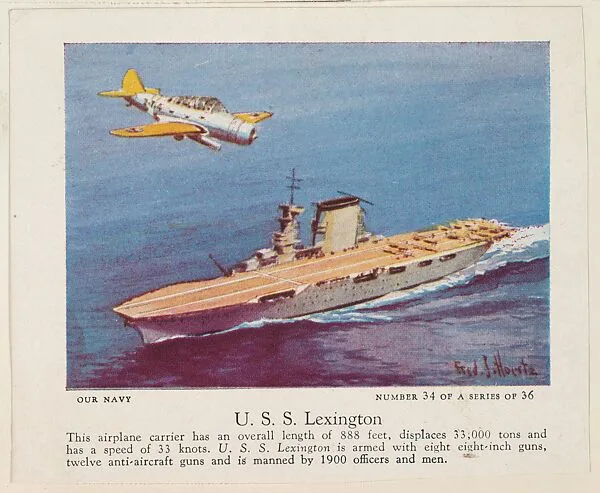 No. 34, U. S. S. Lexington, collector card from the Our Navy series (D62), issued by the Kelley Baking Company — Kelley Baking Company