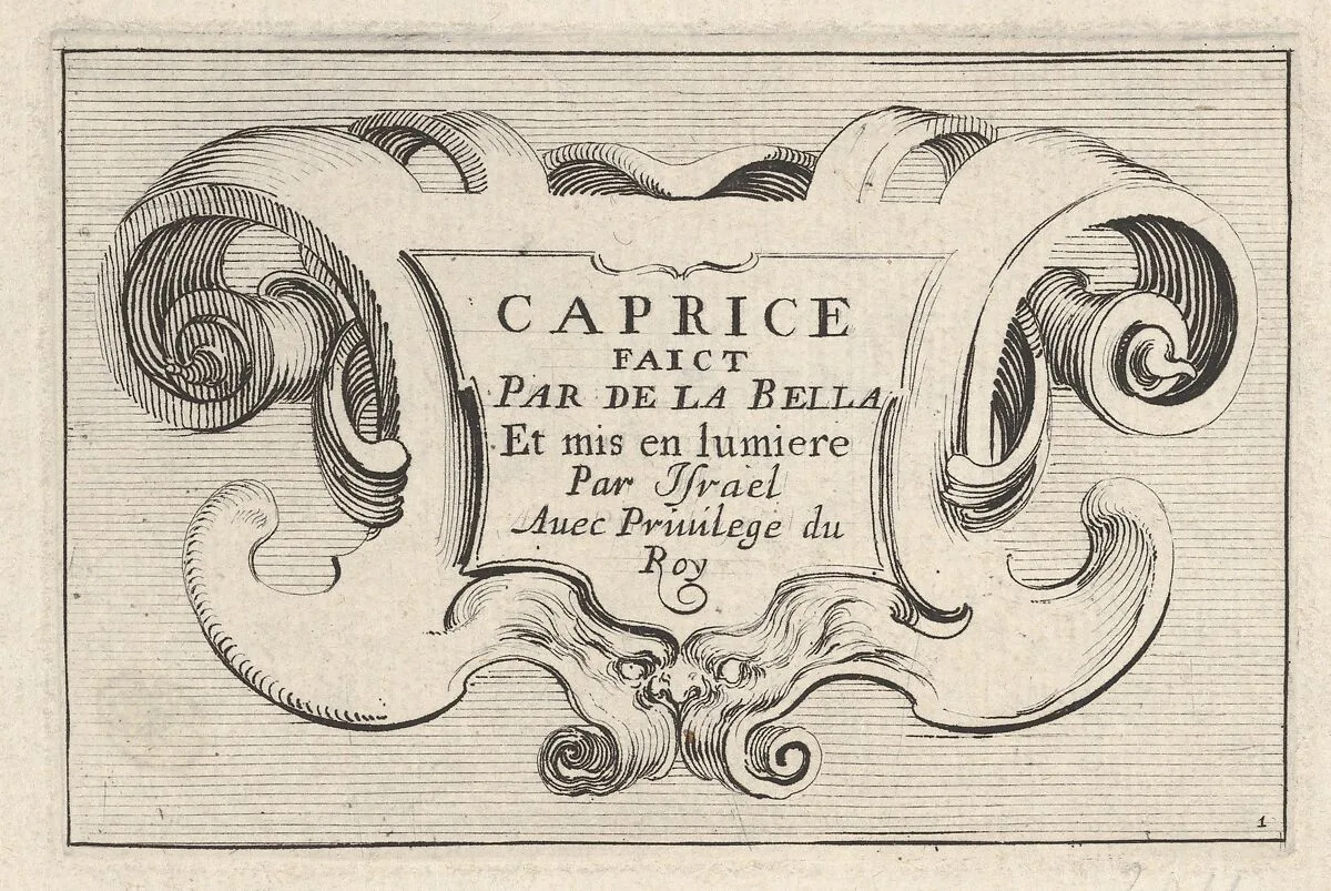 Plate 1: A cartouche with series title, from 'Caprice faict par de la Bella' — Stefano della Bella|Israël Henriet