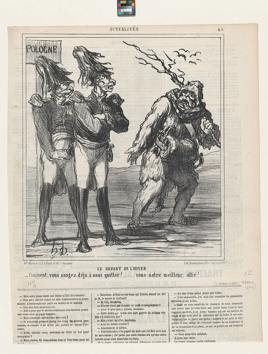 Winter's departure, from 'News of the day,' published in Le Charivari, March 9, 1864 — Aaron Martinet|Destouches|Honoré Daumier
