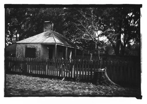 [Brick Slave Cabin?, From Moving Automobile, Louisiana]