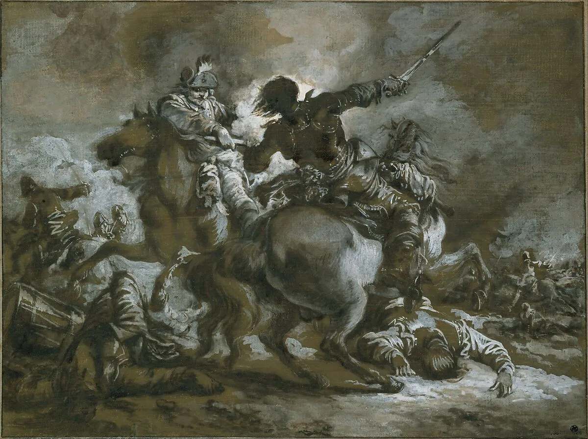Cavalry Skirmish with a Fallen Drummer at Left — Francesco Casanova