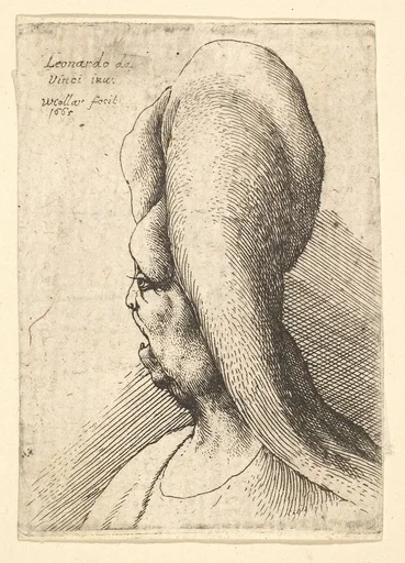 Bust of a deformed old woman with one tooth, facing left