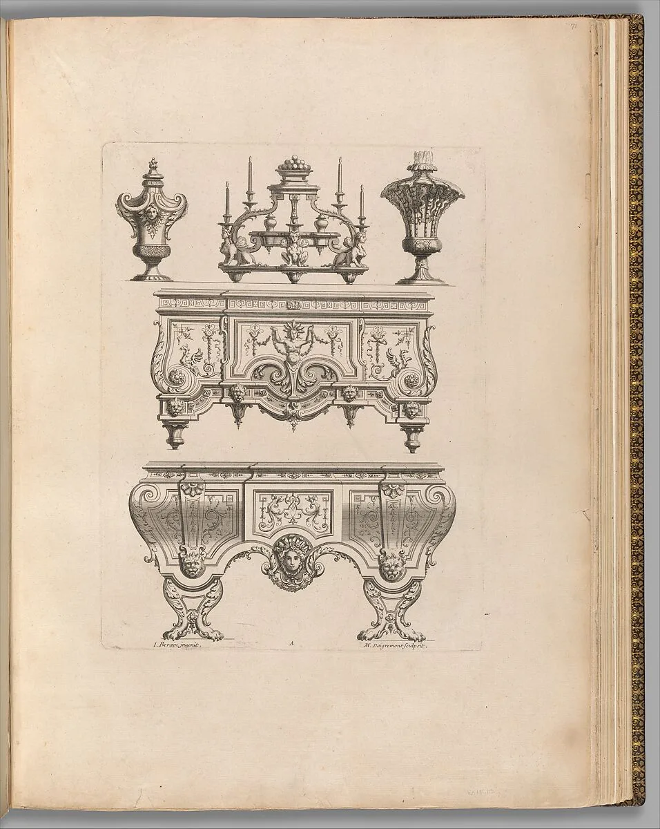 Plate from Ornament Designs Invented by J. Berain (page 71) — Jean Berain|Jules Hardouin Mansart|Thuret|M. Daigremont