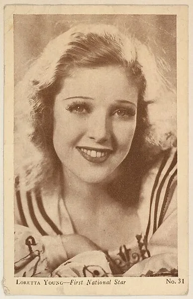 Loretta Young, No. 31, bakery card from the Film Stars series (D32), issued by the Drake Brothers Bakery — Drake Brothers Bakery