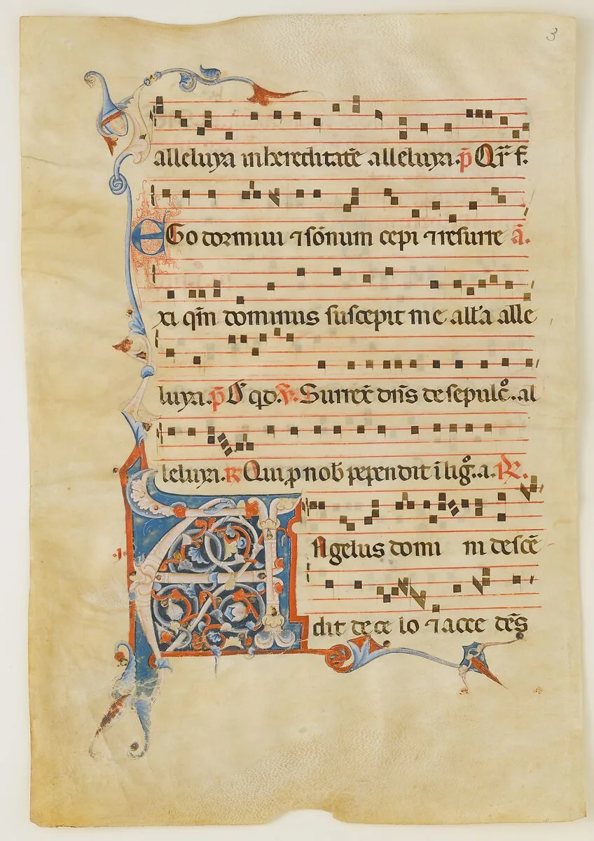 Manuscript Leaf with Foliated Initial A, from an Antiphonary — Unknown