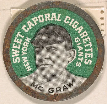 McGraw, New York Giants (green), from the Domino Discs series (PX7), issued by Kinney Brothers — Kinney Brothers Tobacco Company