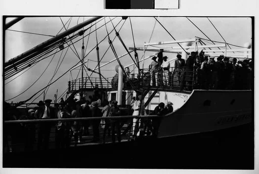 [Passengers on Deck of Ship "Juan Sebastian Elcano"]
