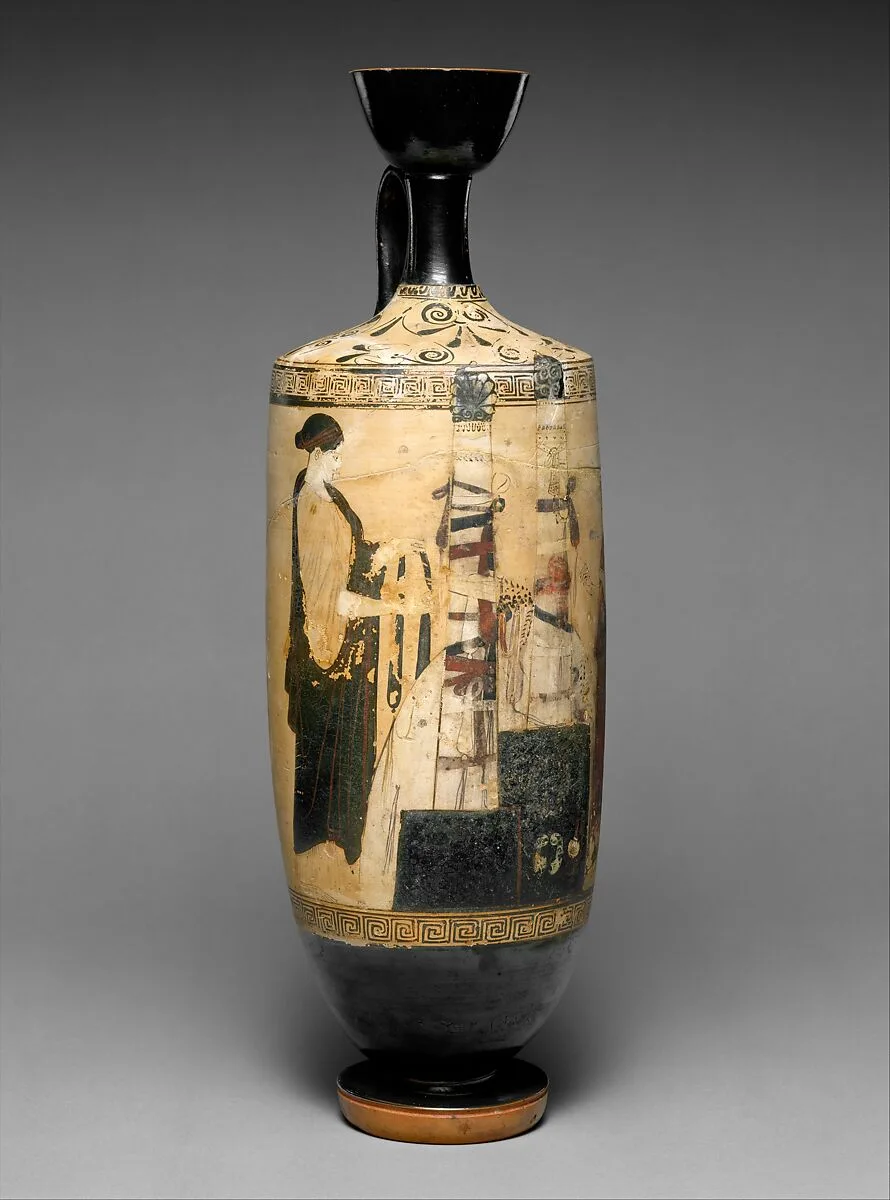 Terracotta lekythos (oil flask) — Vouni Painter