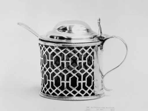 Mustard pot and spoon (one of a pair)