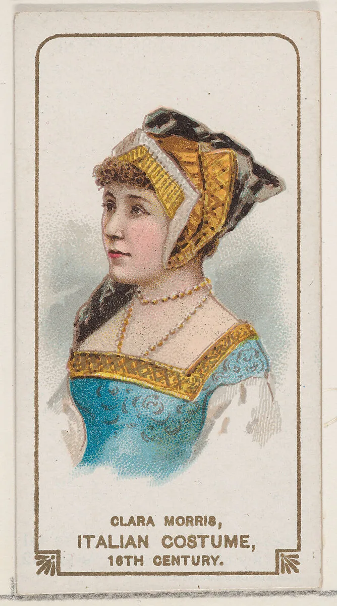 Clara Morris in Italian Costume of the 16th Century, from the set Actors and Actresses, First Series (N70) for Duke brand cigarettes — W. Duke, Sons & Co.|Knapp & Company
