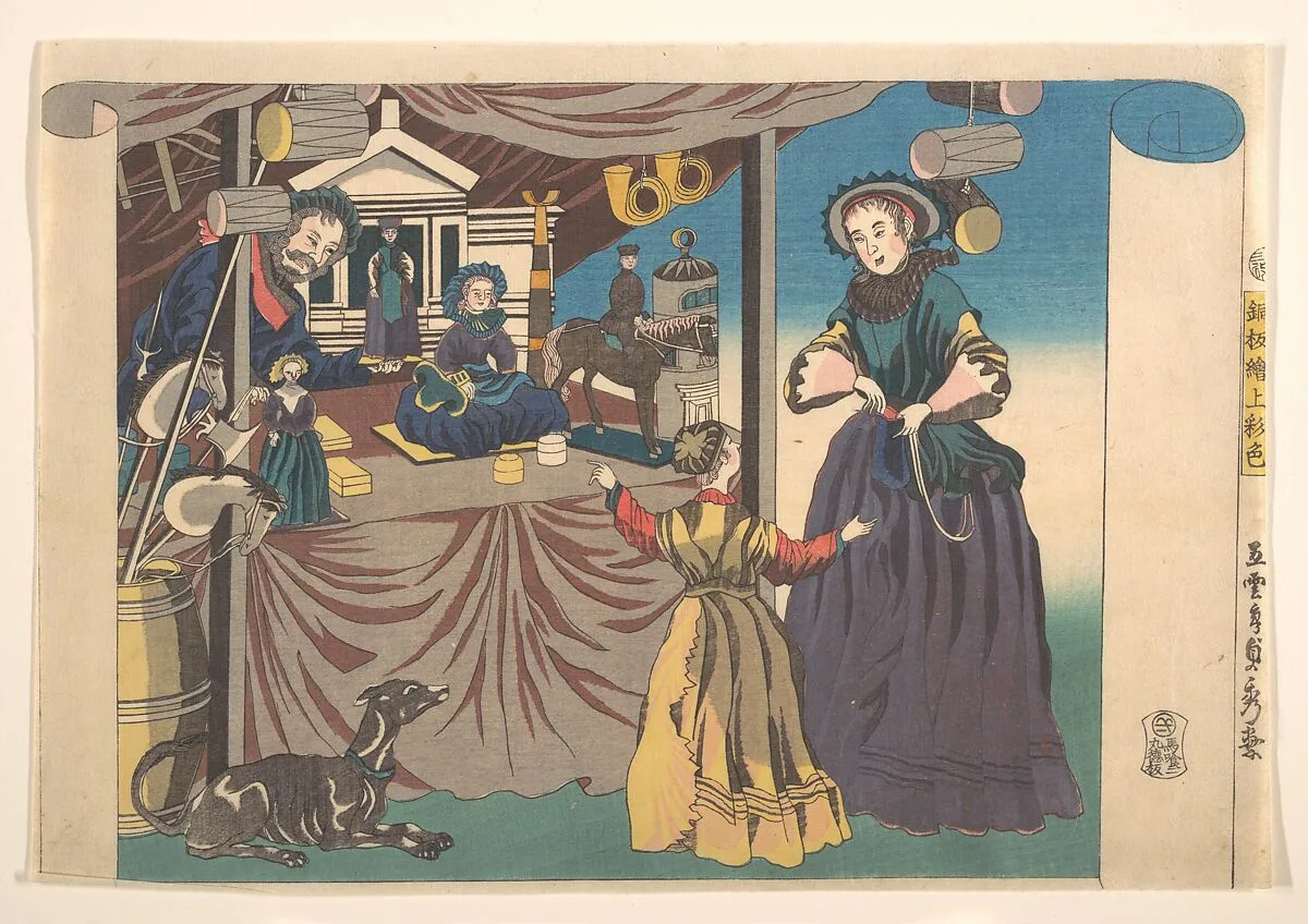 Doban-e Jōgyō shiki|Color Print of a Copperplate Picture of a Toy Shop — Utagawa (Gountei) Sadahide
