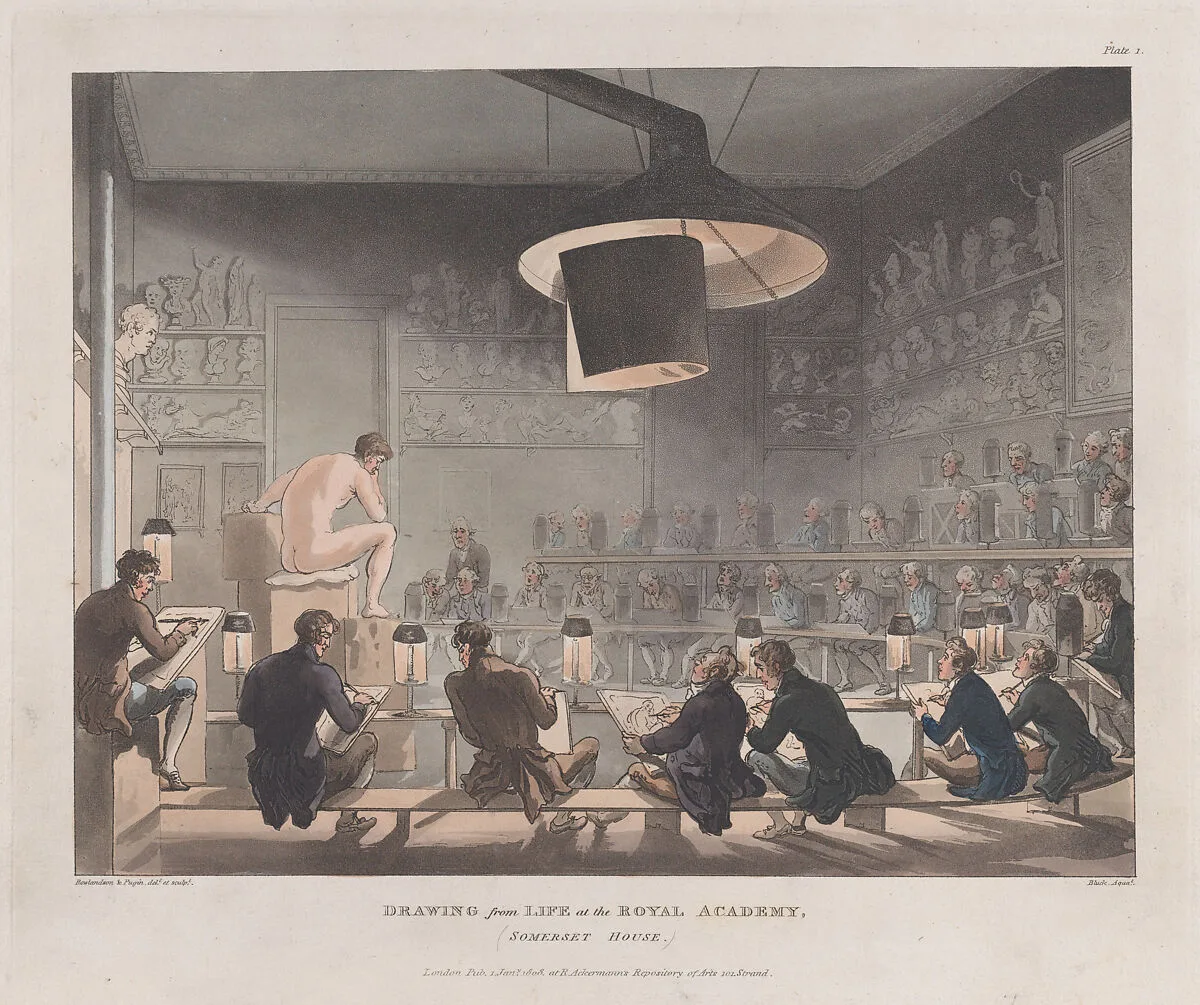 Drawing from Life at the Royal Academy, Somerset House — Auguste Charles Pugin|John Bluck|Thomas Rowlandson|Rudolph Ackermann, London