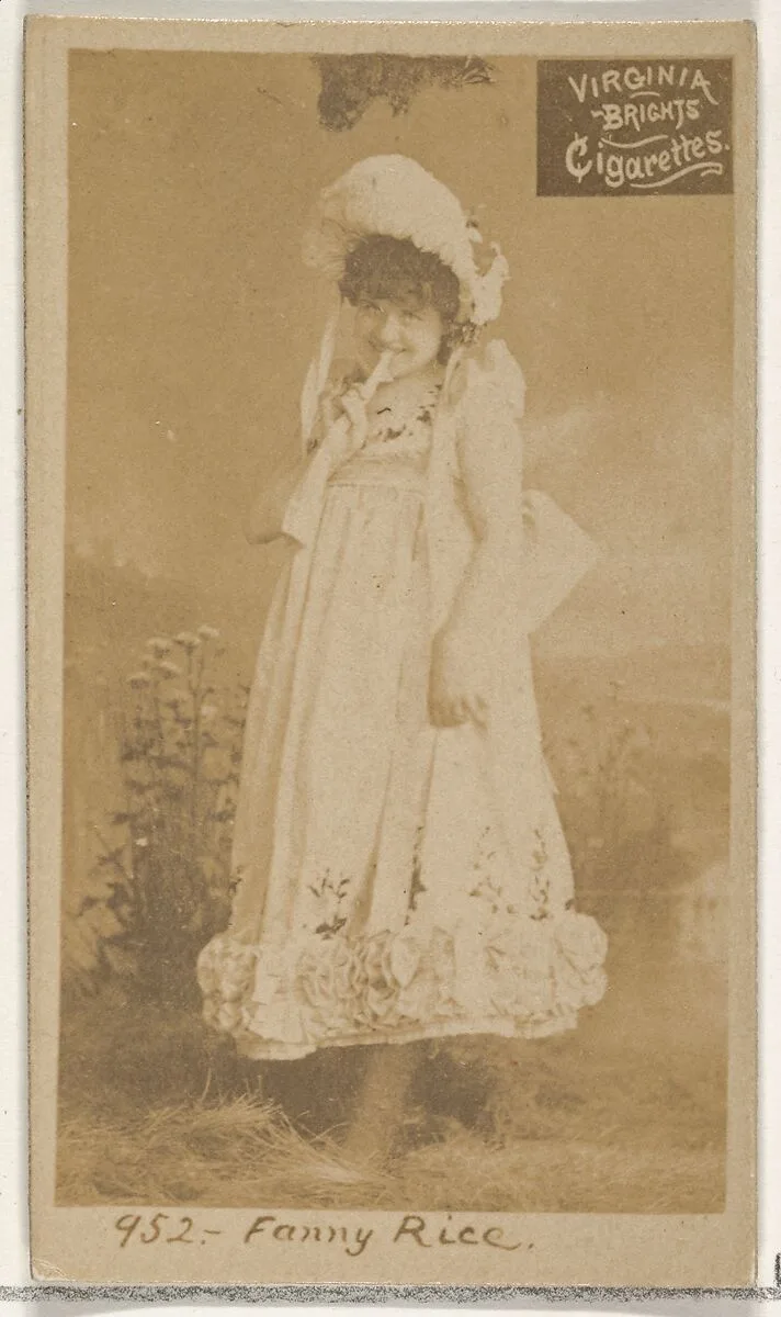 Card 952, Fanny Rice, from the Actors and Actresses series (N45, Type 2) for Virginia Brights Cigarettes — Allen & Ginter