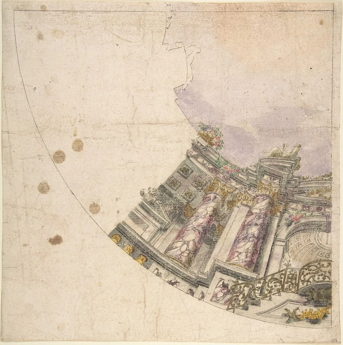 Design for One Eighth of an Illusionistic Ceiling of a Dome — Anonymous, Italian, Piedmontese, 18th century