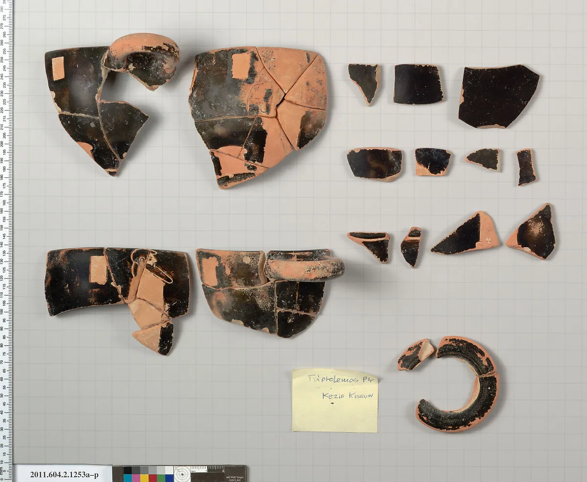 Terracotta fragments of a skyphos (deep drinking cup) — Triptolemos Painter