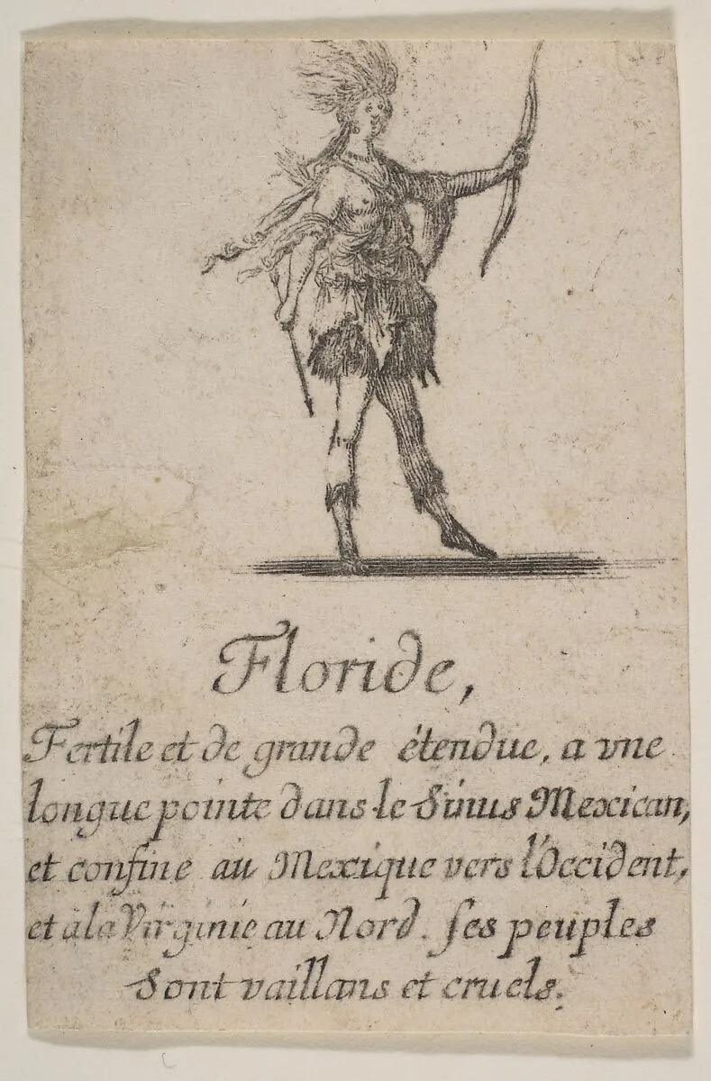 Floride, from the playing cards "Jeu de la Géographie" — Stefano della Bella|Jean Desmarets de Saint-Sorlin|Henri Le Gras|Louis XIV, King of France|Cardinal Jules Mazarin