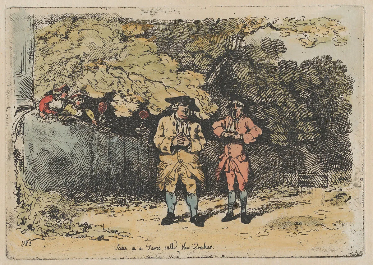 Scene in a Farce called The Quaker — Charles Dibdin|John Bannister|William Parsons|Thomas Rowlandson