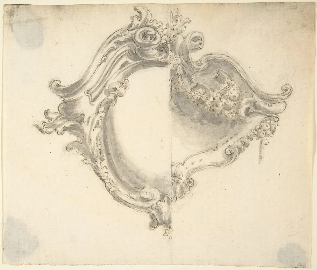 Two Variant Half Designs for a Cartouche — Anonymous, Italian, Piedmontese, 18th century