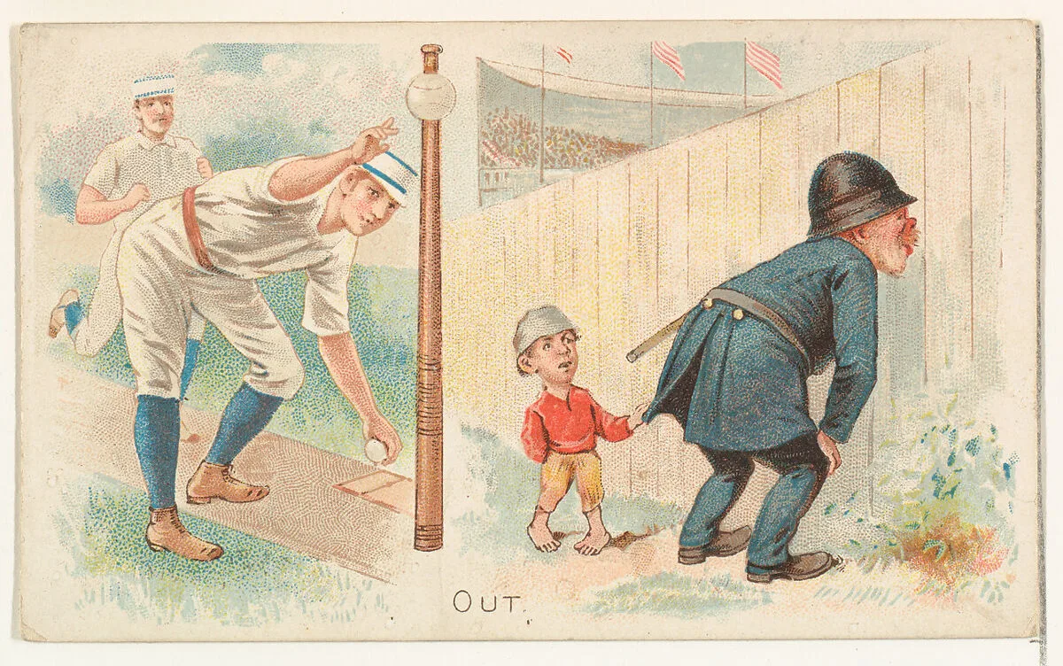 Out, from the Talk of the Diamond set (N135) issued by Duke Sons & Co., a branch of the American Tobacco Company — American Tobacco Company|Schumacher & Ettlinger|W. Duke, Sons & Co.