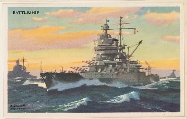Battleship, bakery card from the National Defense series (D59), issued by Bell Bakeries, Inc. — Bell Bakeries, Inc.