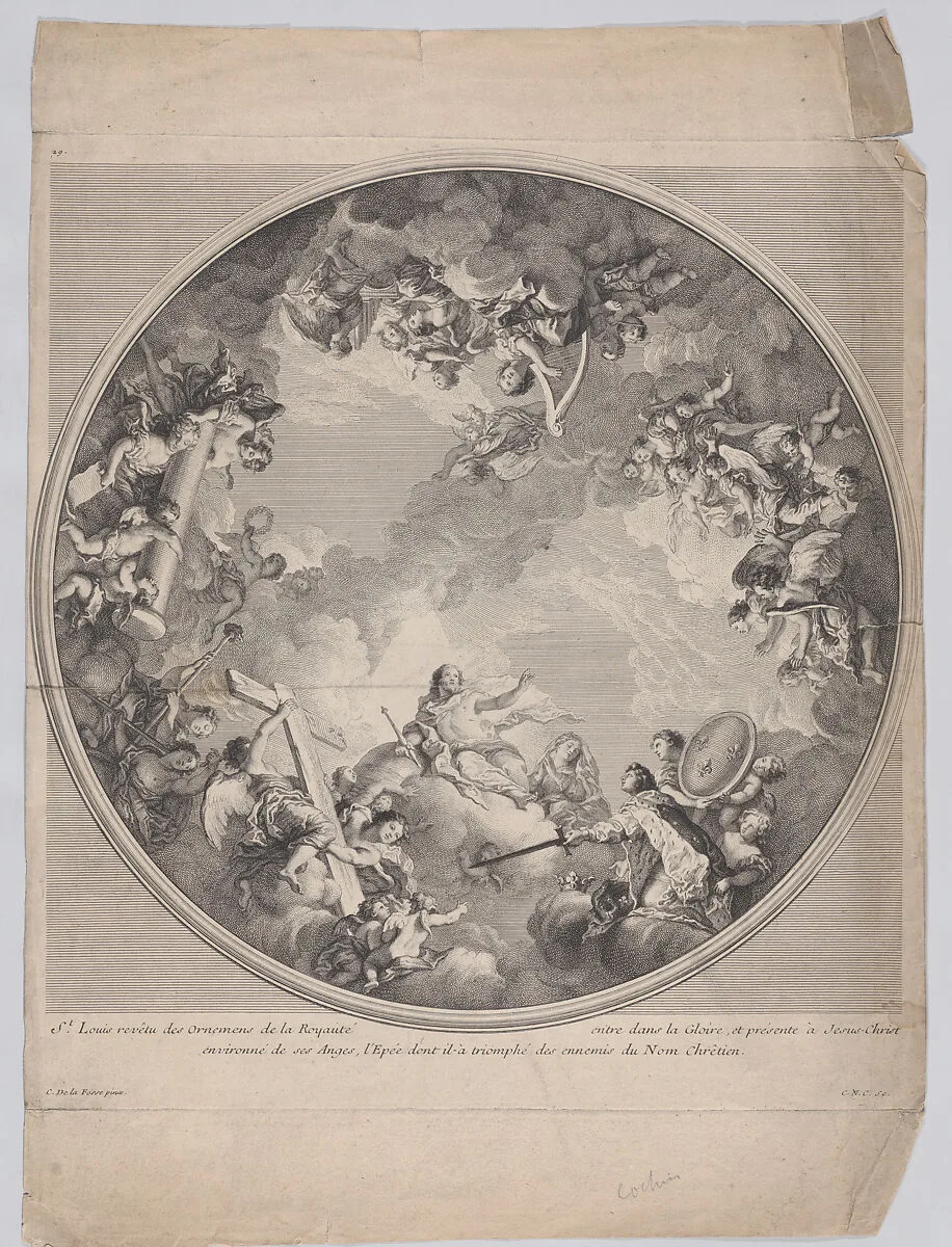 Saint Louis presenting his sword to Christ, after a ceiling design — Jean Charles Delafosse|Charles Nicolas Cochin II