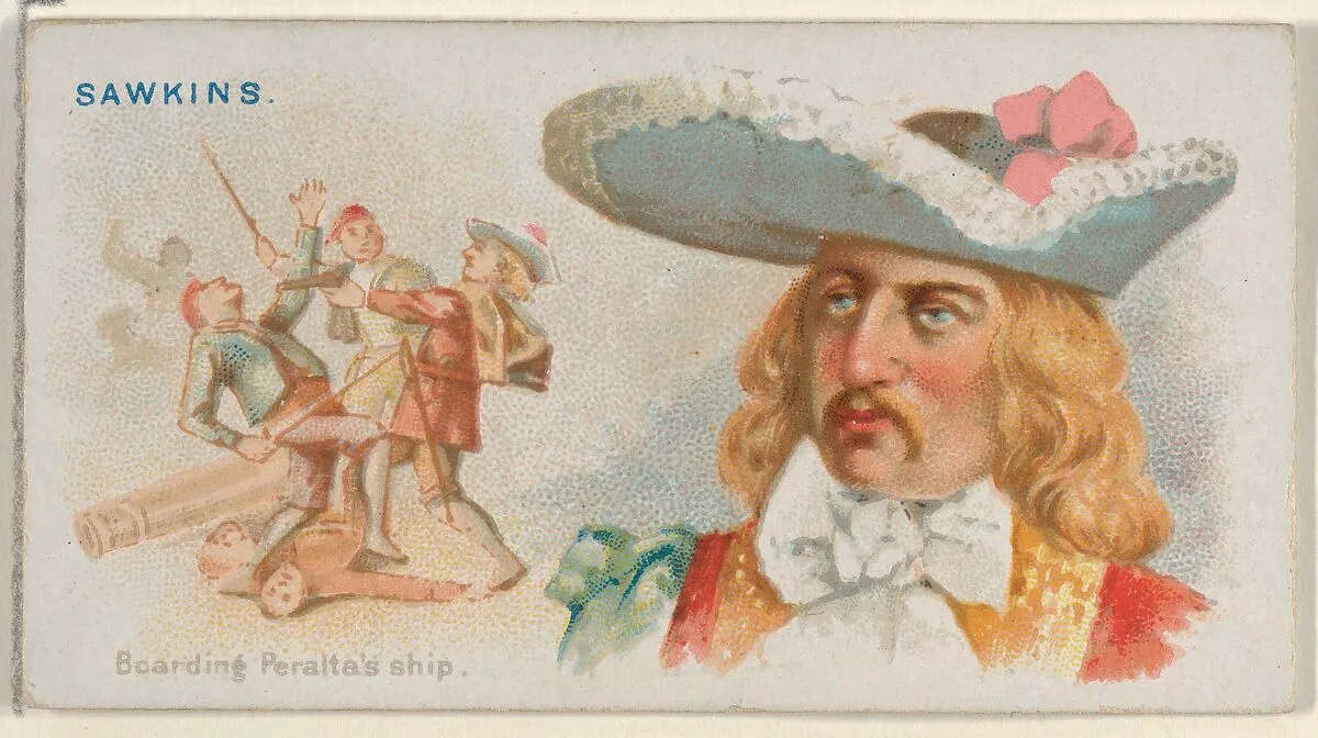 Sawkins, Boarding Peralta's Ship, from the Pirates of the Spanish Main series (N19) for Allen & Ginter Cigarettes — George S. Harris & Sons|Allen & Ginter