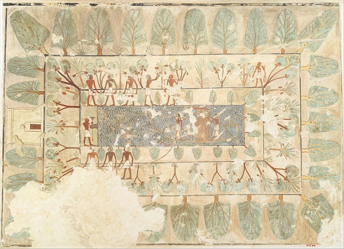 Deceased Being Towed in a Boat, Tomb of Rekhmire — Nina de Garis Davies