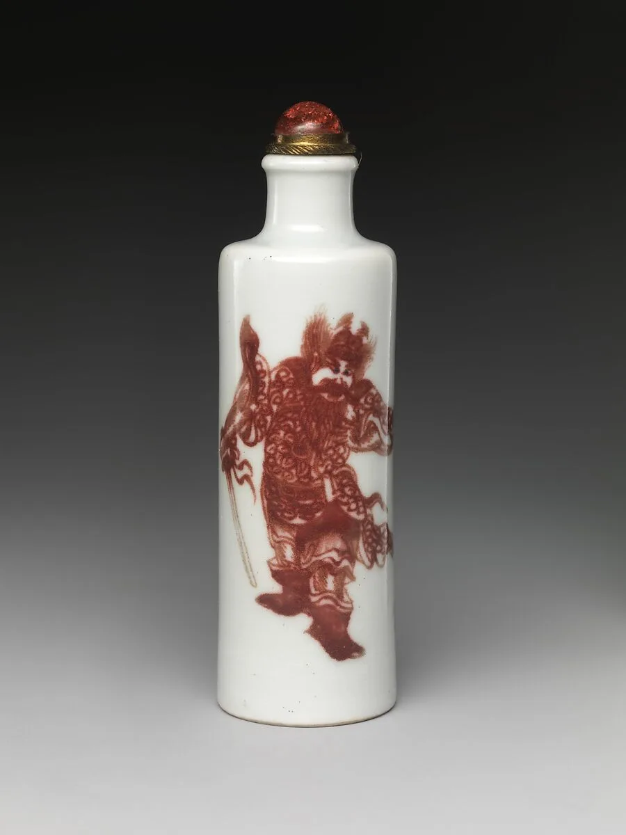 清 景德鎮窯青花釉裏紅鍾馗驅鬼圖鼻煙壺|Snuff bottle with demon queller Zhong Kui — Unknown