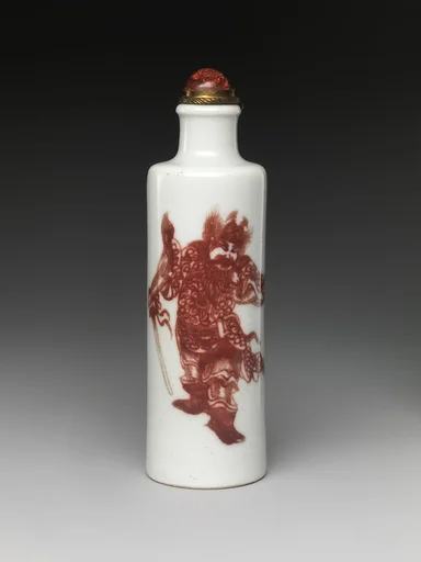 清 景德鎮窯青花釉裏紅鍾馗驅鬼圖鼻煙壺|Snuff bottle with demon queller Zhong Kui