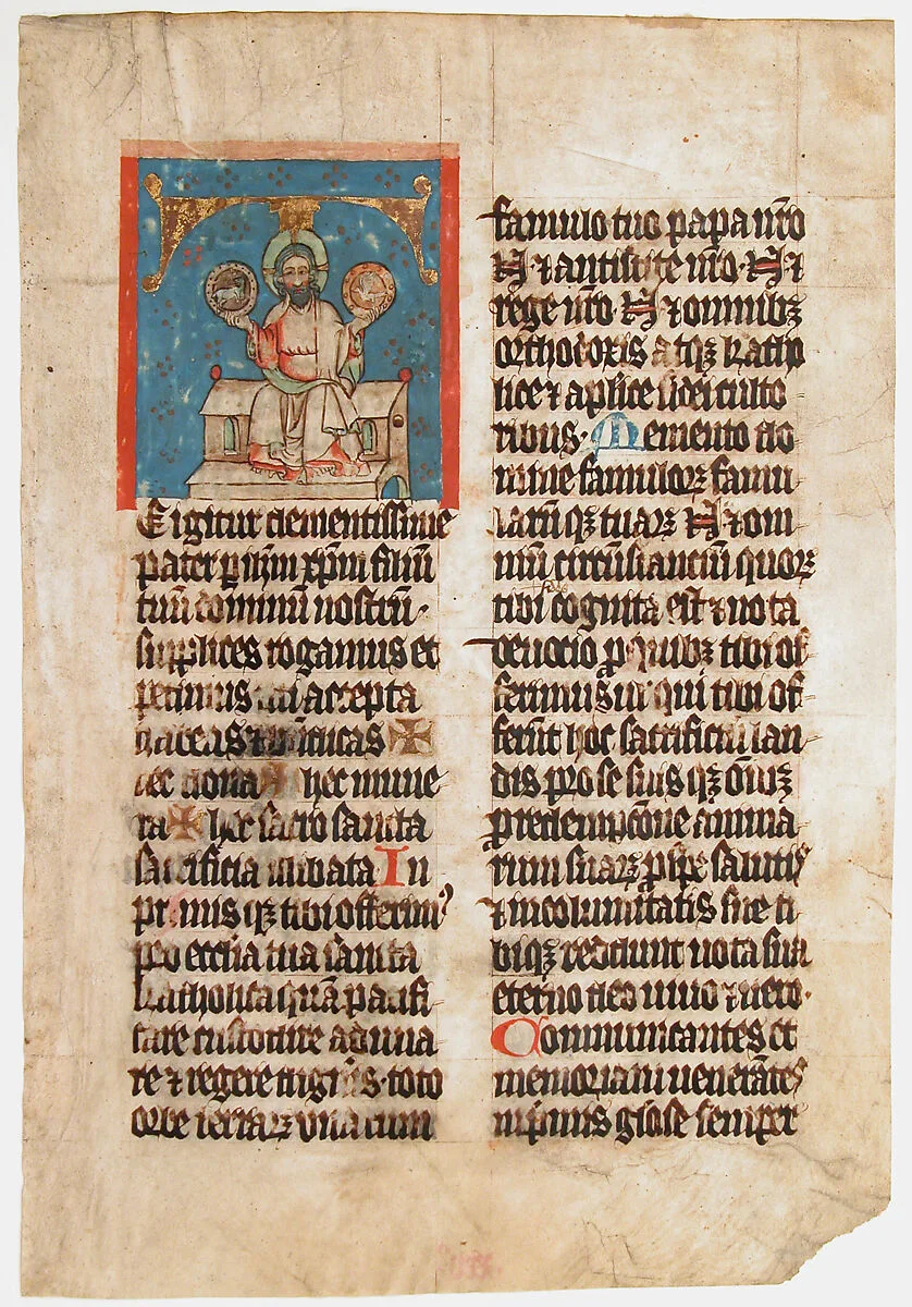 Manuscript Leaf with the Holy Trinity in an Initial T, from a Missal — Unknown
