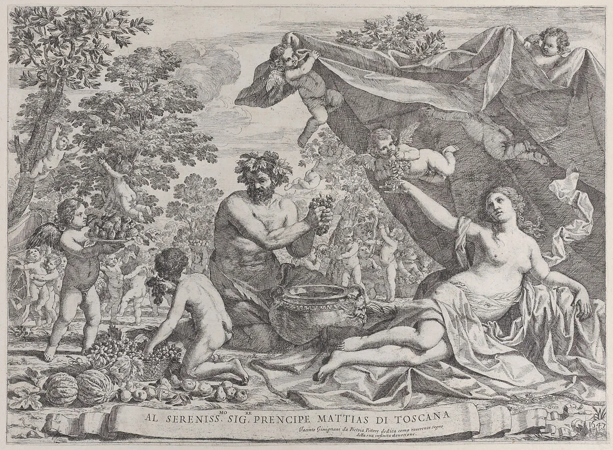 Garden of Venus with Bacchus Squeezing Grapes — Giacinto Gimignani