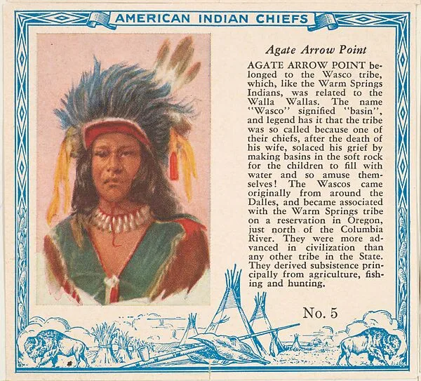 Card No. 5, Agate Arrow Point, from the Indian Chiefs series (T129) issued by Red Man Chewing Tobacco — Red Man Chewing Tobacco
