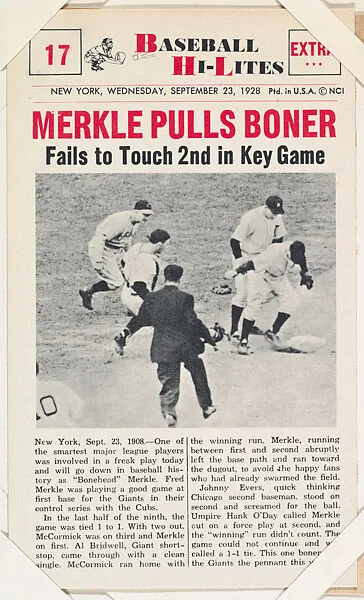 Fred Merkle #17 from Nu-Card Baseball Hi-Lites series (W460) — Nu-Card, Inc.
