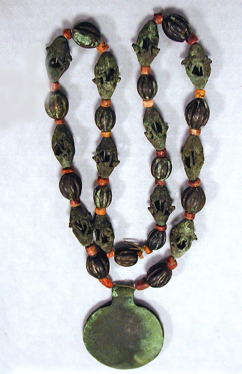 Copper and Shell Necklace with Tweezer Pendant — Unknown