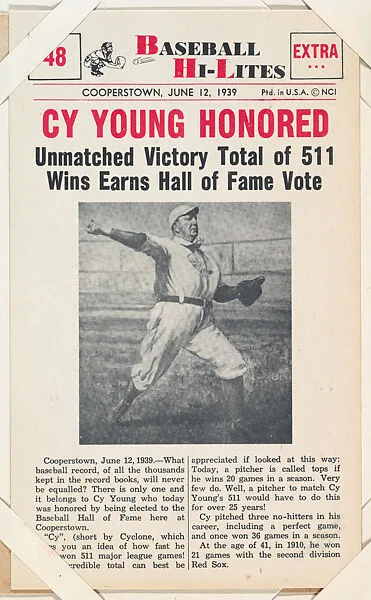 Cy Young #48 from Nu-Card Baseball Hi-Lites series (W460) — Nu-Card, Inc.