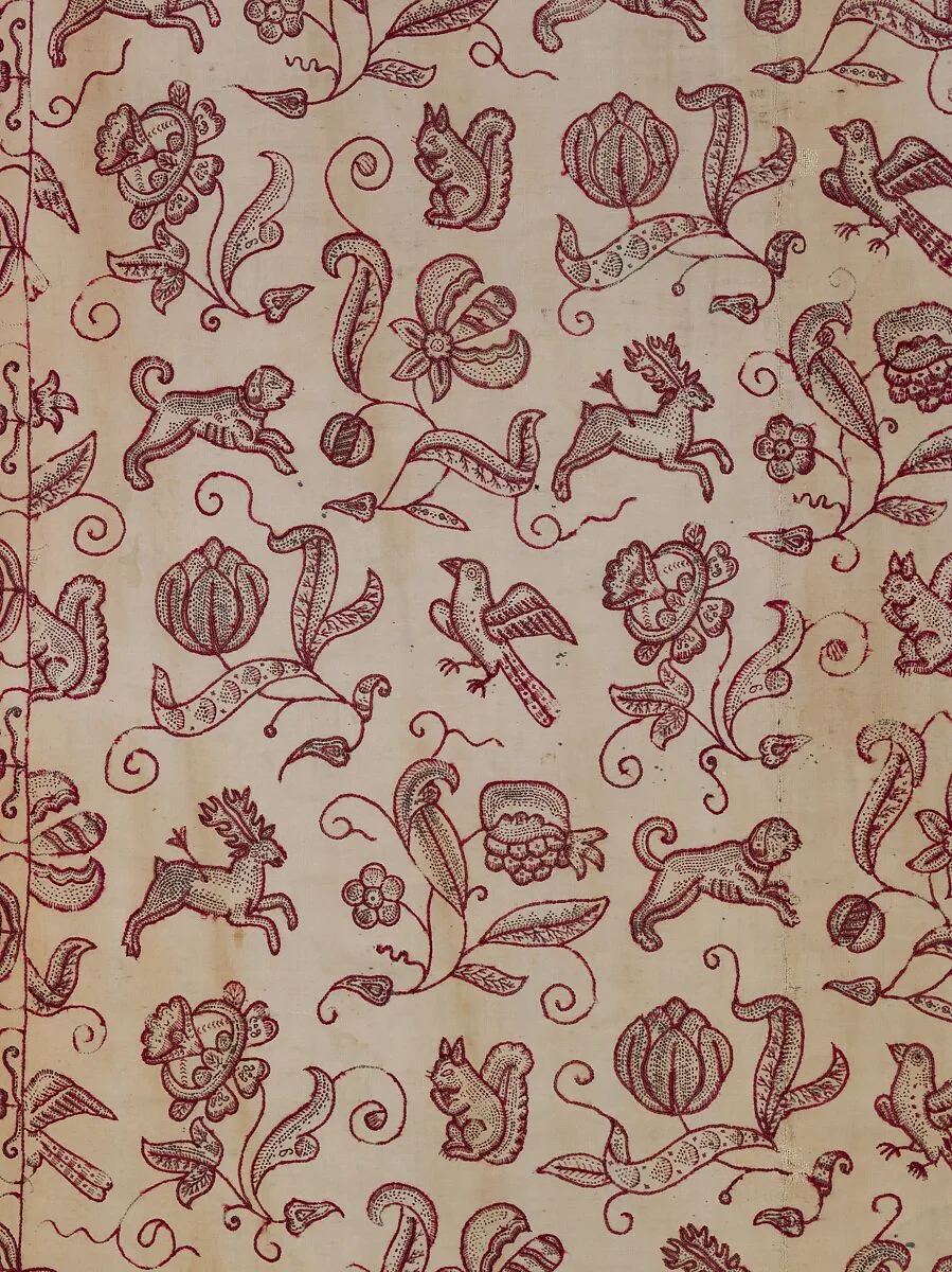 Embroidered bed curtain — Unknown