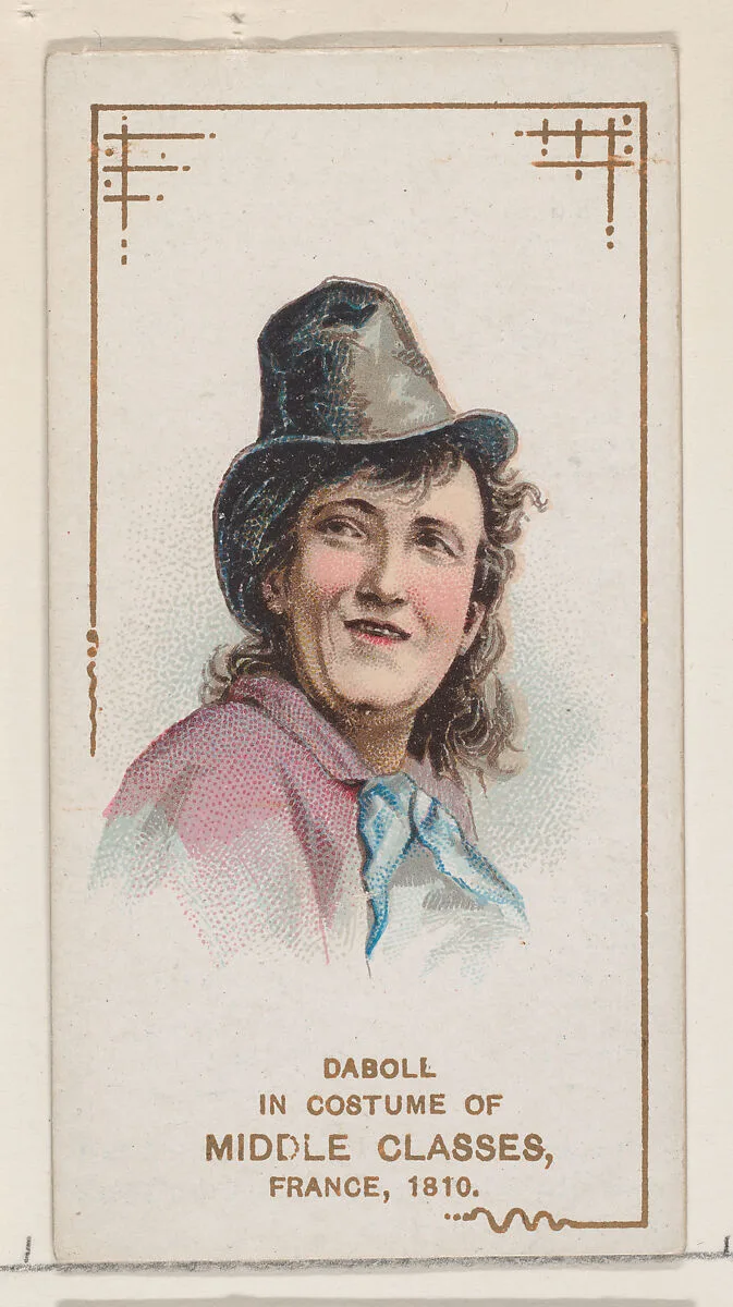 Daboll in costume of middle classes, France, 1810, from the set Actors and Actresses, First Series (N70) for Duke brand cigarettes — W. Duke, Sons & Co.|Knapp & Company