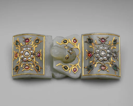 清中期 痕都斯坦風格鑲金嵌寶玉帶扣|Belt buckle