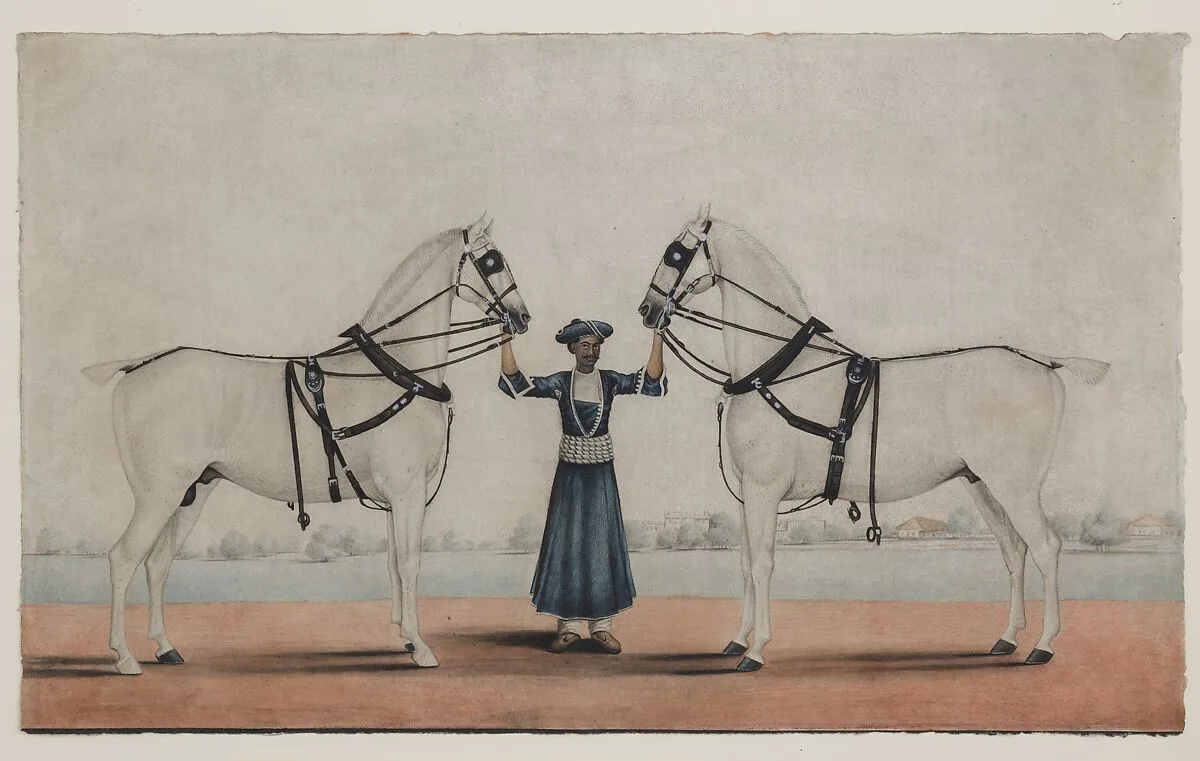 A Syce (Groom) Holding Two Carriage Horses — Shaikh Muhammad Amir of Karraya