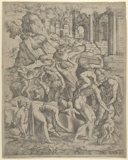 People Fleeing a Burning City