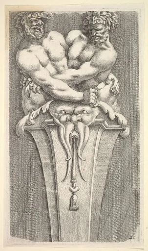 Design for a Term with Two Bacchic Figures, from: Curieuses recherches de plusieurs beaus morceaus d'ornemens antiques et modernes (...)