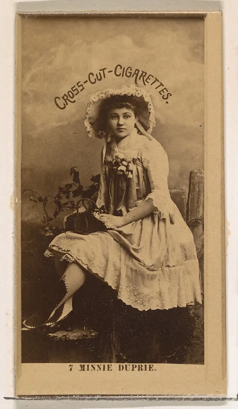 Card Number 7, Minnie Dupree, from the Actors and Actresses series (N145-2) issued by Duke Sons & Co. to promote Cross Cut Cigarettes — W. Duke, Sons & Co.