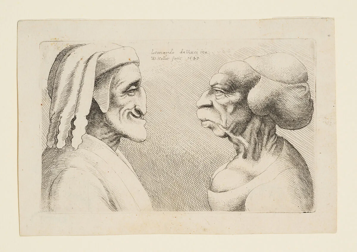 Two Deformed Heads Facing Inwards — Leonardo da Vinci|Wenceslaus Hollar