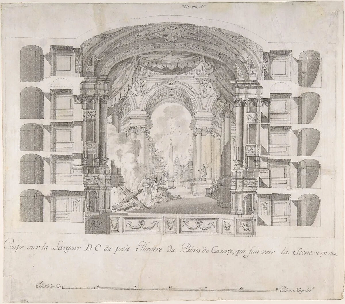 Transverse Section of the Small Theater at the Palace of Caserta, with a View of a Stage Design — Luigi Vanvitelli