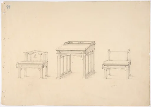 Design for a Gothic Desk and Two Low Chairs